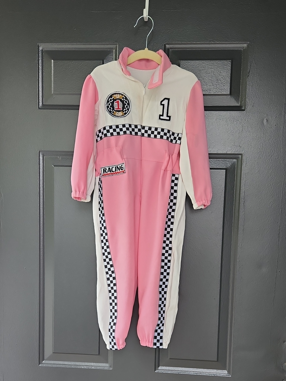 Girls 3T Racing One-Piece Jumpsuit in Pink and White Halloween
